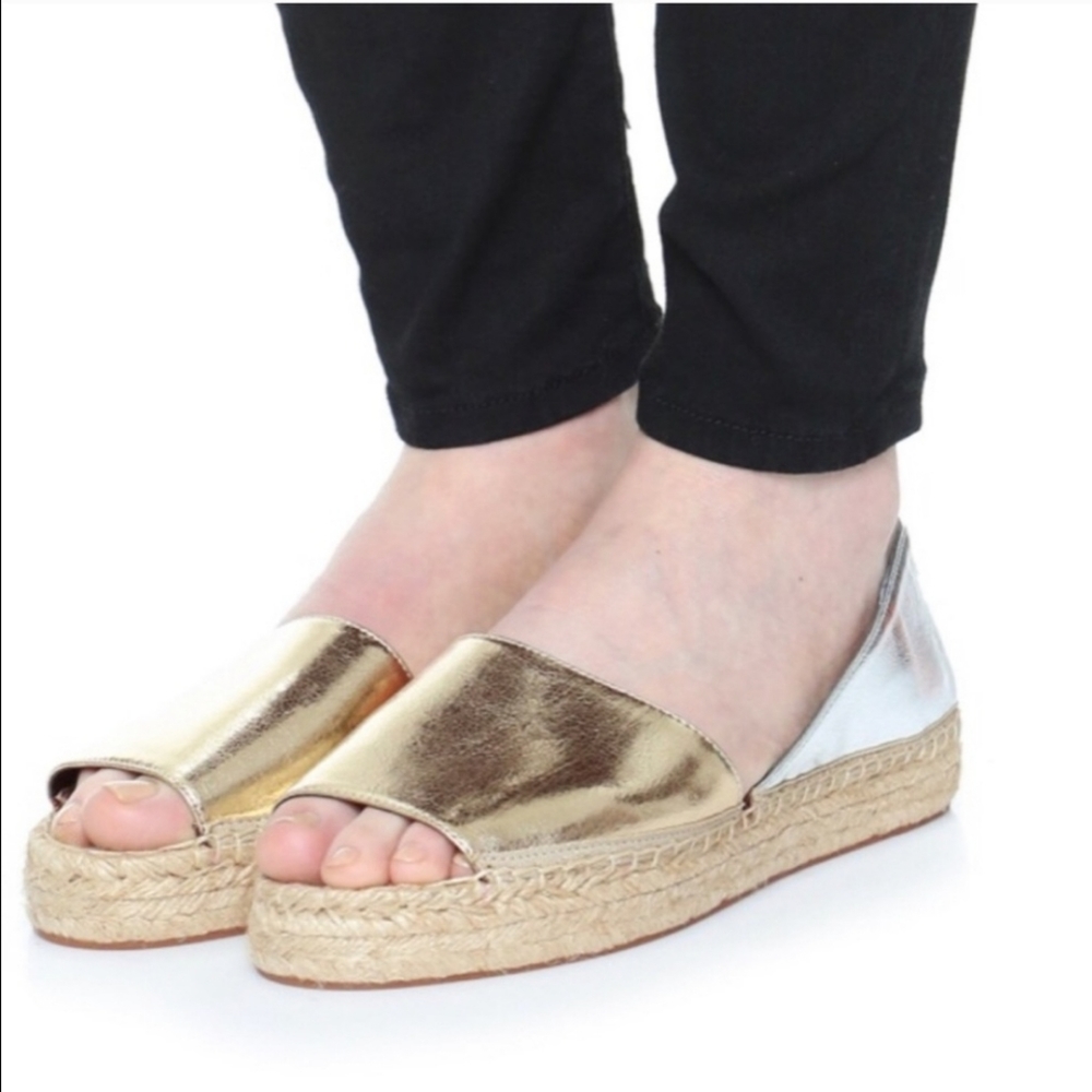 Rebecca Minkoff Gold Silver Espadrilles Platform Flats Sz 6